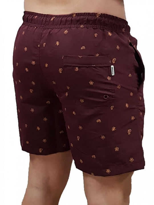 Rebase Men's Swimwear Shorts Burgundy with Patterns