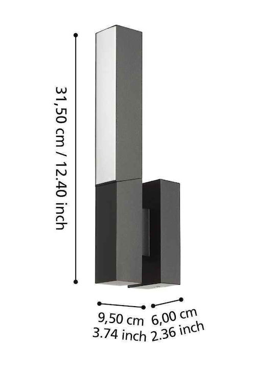 Eglo Стенен Външен Плафон LED IP44 9W с Топло бяло Светлина 6x9.5x31.5εκ.