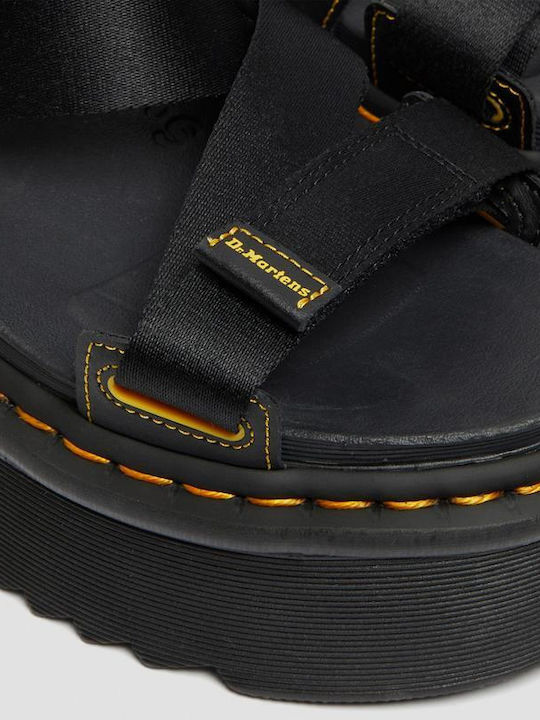Kimber Webbing Δερμάτινα Γυναικεία Σανδάλια Flatforms Μαύρα