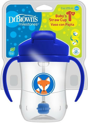 Dr. Brown's Toddler Plastic Cup with Handles and Straw 270ml for 6m+ Blue