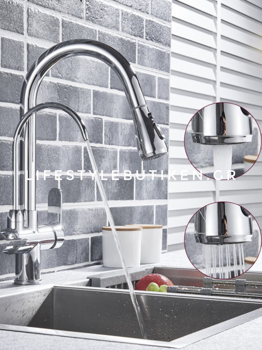 Stocco Tall Kitchen Faucet Counter with Shower Silver