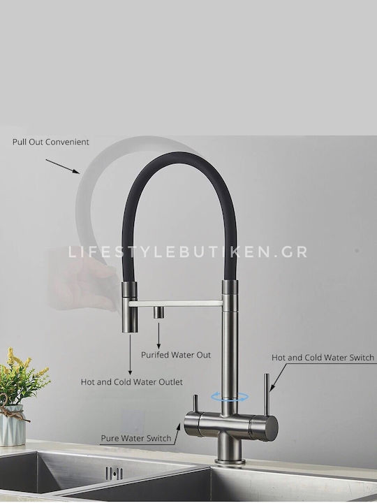 Naron Tall U-Shaped Counter Kitchen Faucet Gun Metal