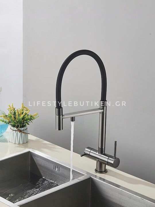 Naron Tall U-Shaped Counter Kitchen Faucet Gun Metal