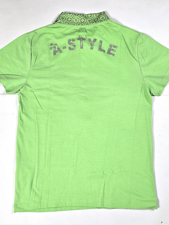 A-STYLE BA801525-A71 POLO STAMP COLLO/FINTA M/M JERSEY tricou polo pentru bărbați polo verde 95% bumbac-5% elastan