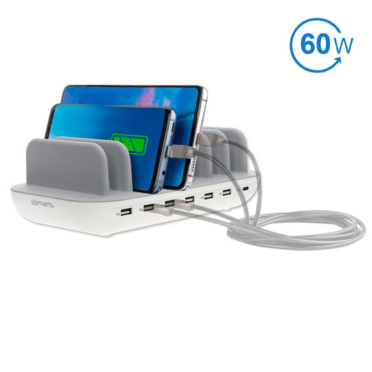 4Smarts Βάση Φόρτισης με 6 Θύρες USB-A και Θύρα USB-C 60W σε Λευκό χρώμα (Charging Station Office)
