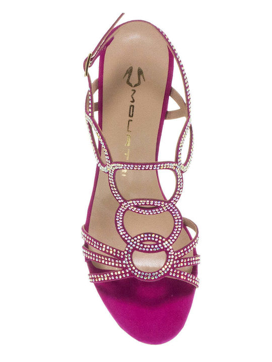 Mourtzi Suede Women's Sandals 55/55357 with Strass Fuchsia with Chunky Medium Heel
