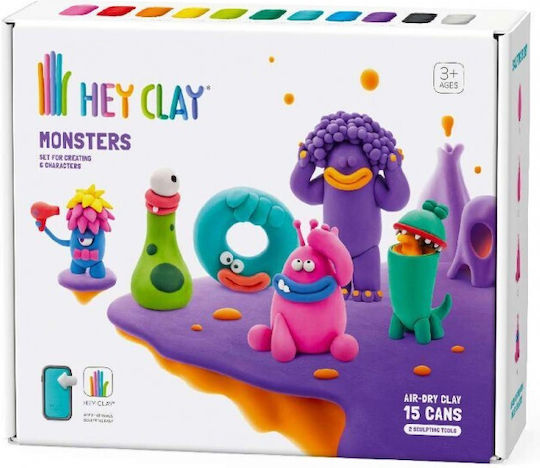 Hey Clay Monsters 15 Cans Kids Modelling Clay Set Multicolour 275gr