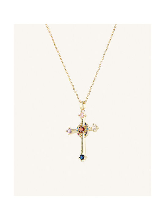 Necklace Cross Gold Multicolor Ollie Gold