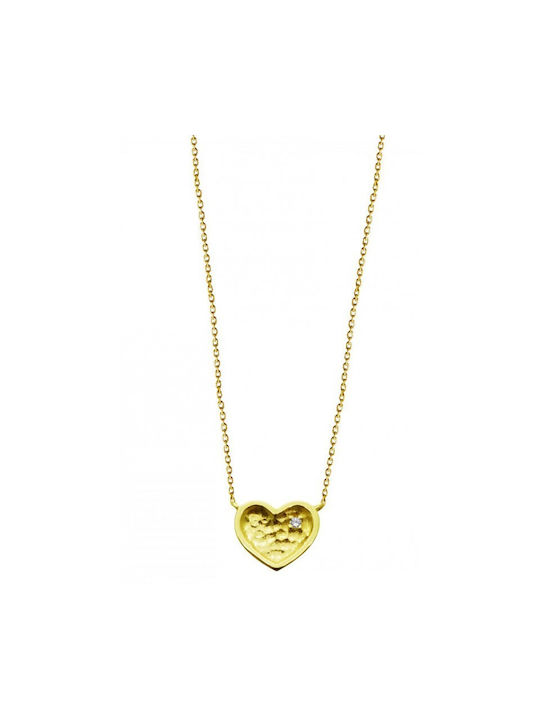 Gold necklace R326 9 carat heart necklace with cubic zirconia stone.