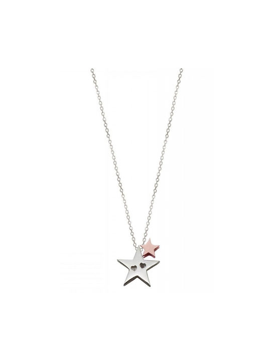 White gold double sided necklace R3241 in star shape. 9 carat