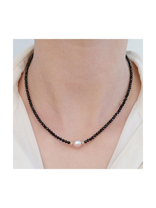 Necklace with Spinel and pearl Fresh Water Pearl 8,0-9,0mm K14 110303 Pearls