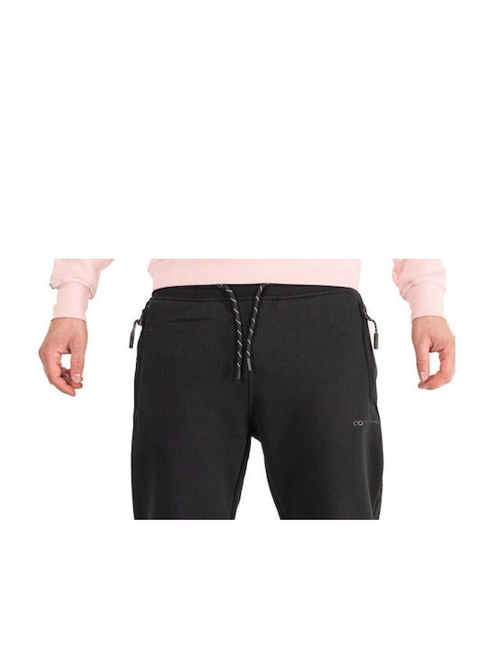 Double Men's Fleece Sweatpants with Rubber Black