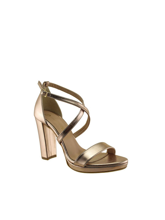 Stefania Platform Synthetic Leather Women's Sandals Gold with Chunky High Heel