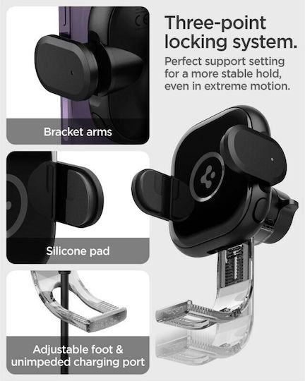 Spigen UTS12W Onetap Car Mobile Mount with Adjustable Hooks and Wireless Charging Black