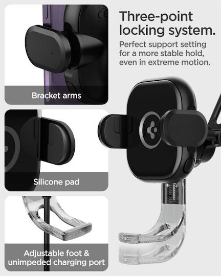 Spigen UTS35W Onetap Car Mobile Mount with Adjustable Hooks and Wireless Charging Black