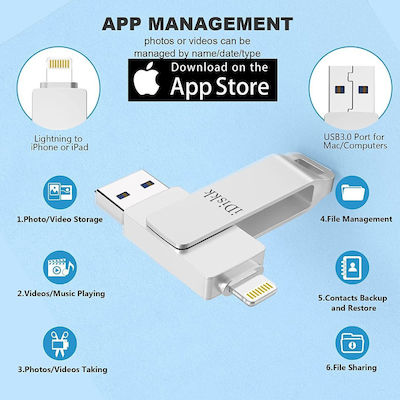 iDiskk U006 128GB USB 3.0 Stick mit Verbindung Blitzschlag & USB-A Silber