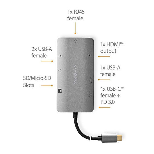 Nedis USB-C Docking Station mit HDMI 4K PD Ethernet Silber (CCBW64240AT02)