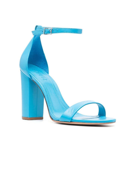 Schutz Women's Sandals with Ankle Strap Light Blue with Chunky High Heel