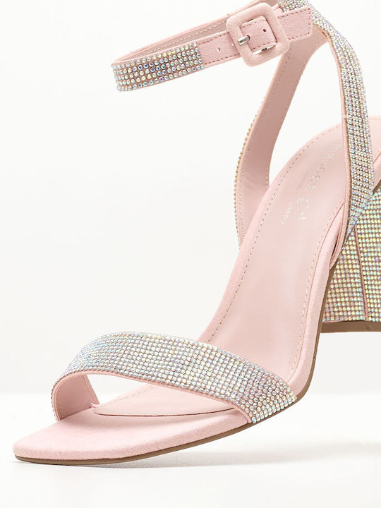 Steve Madden Women's Sandals with Strass Pink with Chunky High Heel