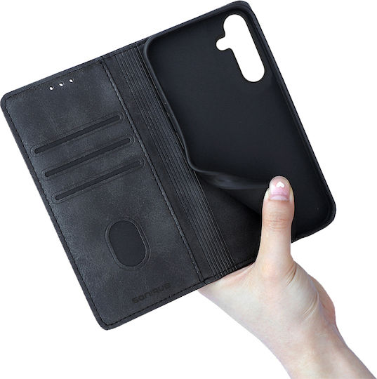 Sonique Vintage Magnet Book Synthetic Leather / Plastic / Silicone Black (Galaxy A54)