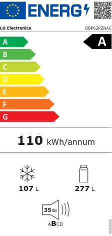 LG 384лт В203xШ59.5xД67.5см. Inox GBP62PZNAC