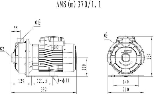 Leo Group AMSm370/1,1 Electric Surface Water Pump Centrifugal 1.5hp Single-Phase