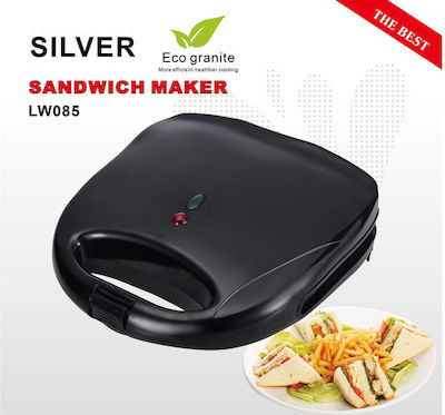 Silver Sandwich Maker with Ceramic Plates for for 2 Sandwiches Sandwiches 800W Black