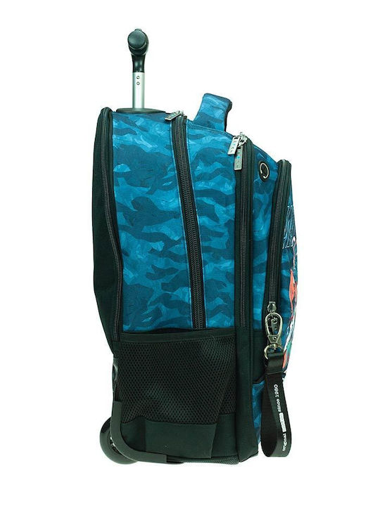 Maui & Sons Sharkman School Bag Trolley Elementary, Elementary Blue with Water Bottle Holder 30Liters
