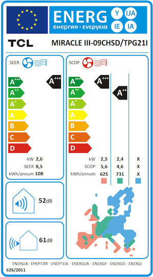 TCL Miracle III Aparat de Aer Condiționat Inverter 9000 BTU A+++/A++ cu WiFi și Vânt Blând