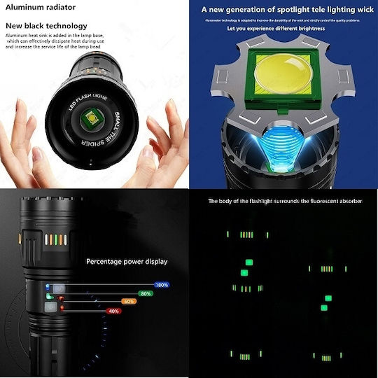 X-Balog Rechargeable Flashlight LED IP67 with Maximum Brightness 40000lm Black