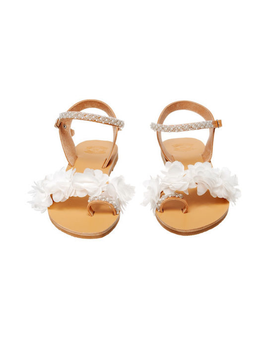 Philio Leather Women's Flat Sandals with Strap in White Color