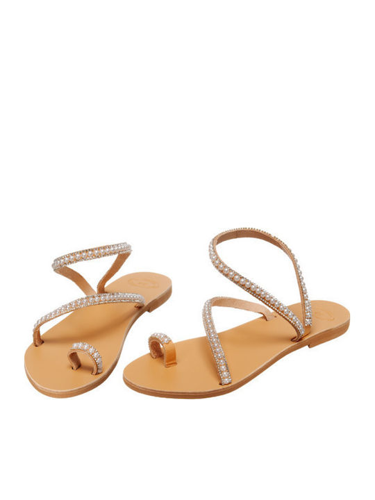 Leather Women's Flat Sandals in White Color