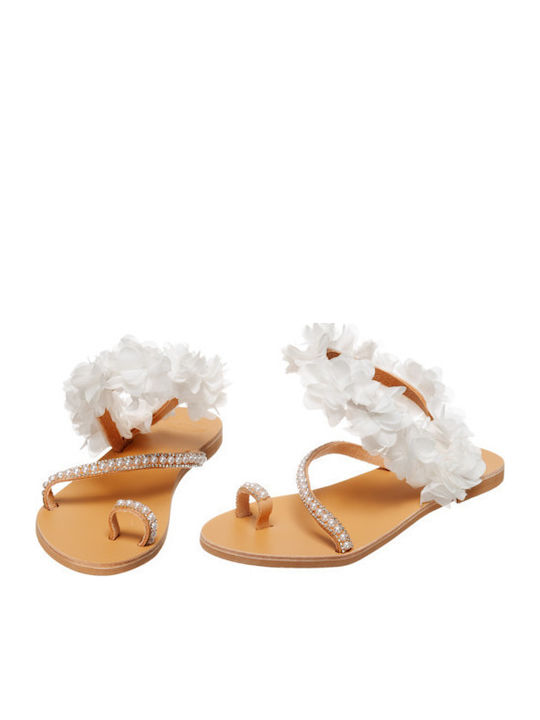 Leather Women's Flat Sandals in White Color