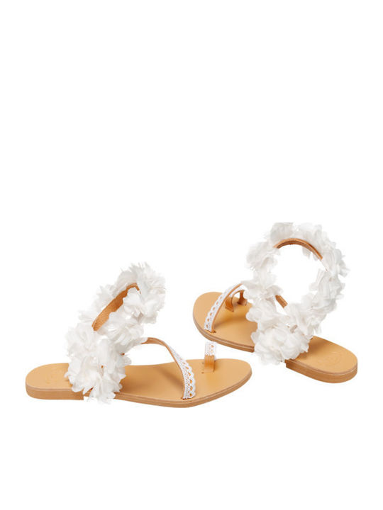 Leather Women's Flat Sandals in White Color