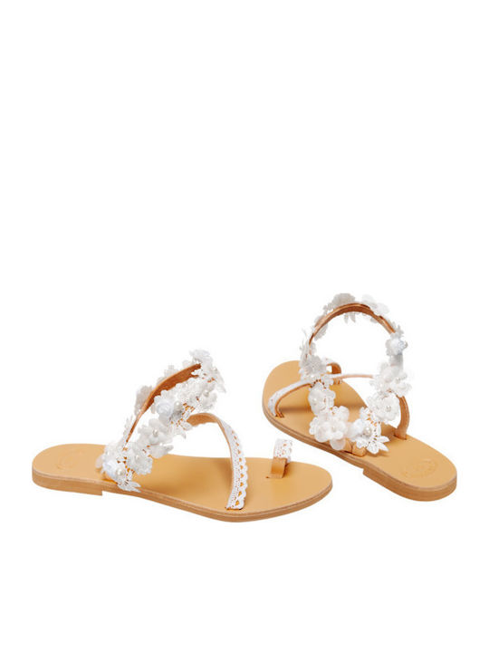 Leather Women's Flat Sandals in White Color
