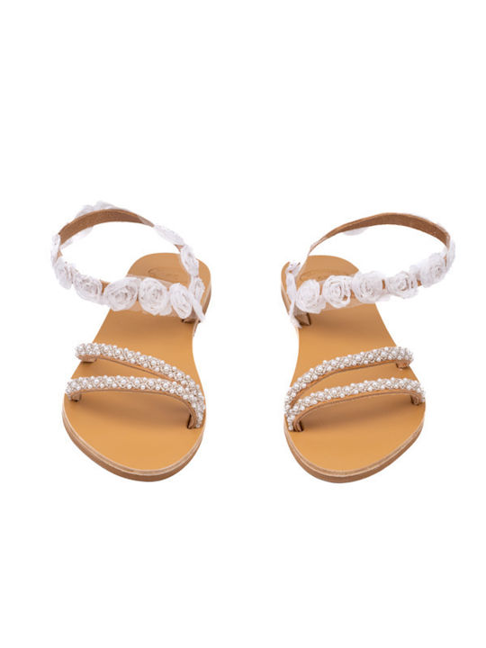 Philio Leather Women's Flat Sandals in White Color