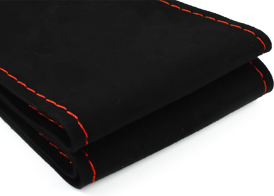 Auto-Lenkradabdeckung Maßgeschneidert mit Durchmesser 38cm Leder Schwarz mit Roter Naht