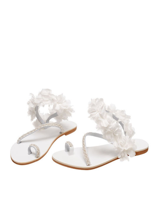 Leather Women's Flat Sandals in White Color