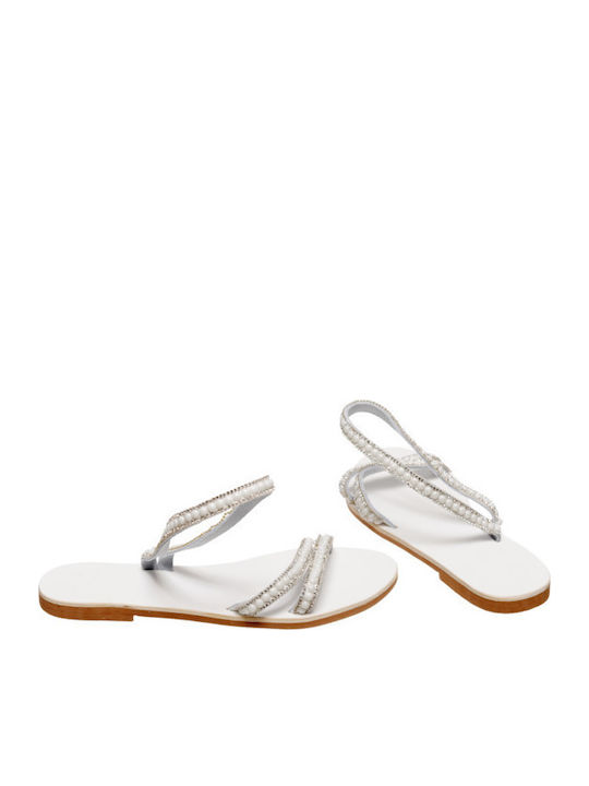 Leather Women's Flat Sandals in White Color