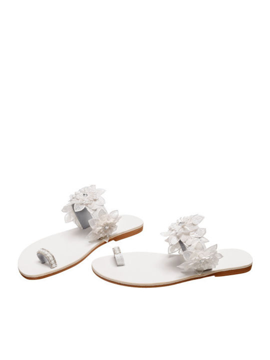 Leather Women's Flat Sandals in White Color