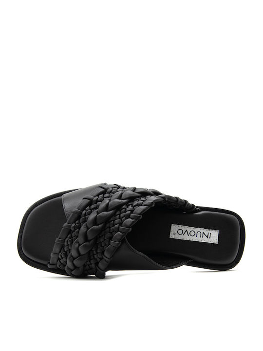 Leder Flache Sandalen für Damen in Schwarz Farbe