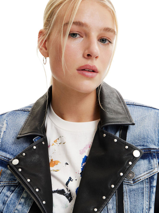 Mickey Mouse Kurz Damen Jeansjacke Blau