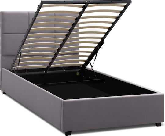 Kingston Bett Einzelbett Mit Stoff bezogen Gray Stauraum & Latten für Matratze 100x200cm