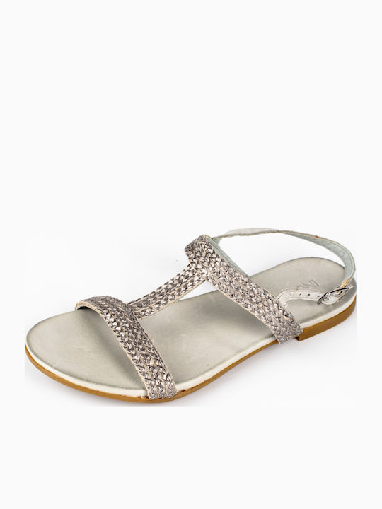 Sandale Casual Damă Din Piele Argintiu