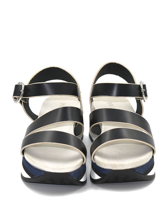 Leather Women's Flat Sandals Flatforms in Black Color