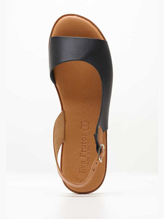 Leder Damen Flache Sandalen mit Riemen Μαύρο/Ταμπά