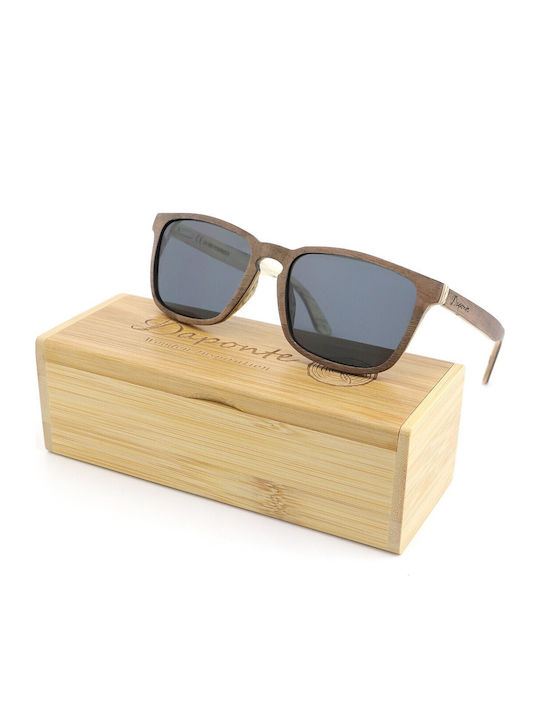 Daponte Wayfarer Unisex Γυαλιά Ηλίου με Καφέ Ξύλινο Σκελετό και Γκρι Polarized Φακό DAP320W 4