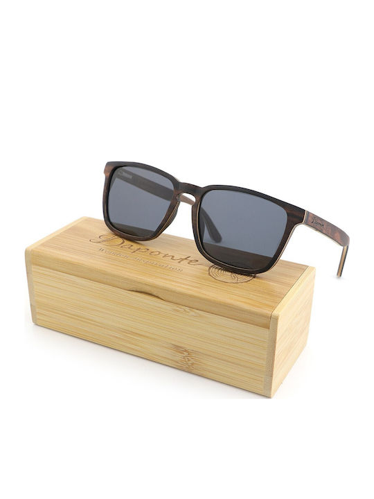 Daponte Wayfarer Unisex Sunglasses with Brown Wooden Frame and Gray Polarized Lens DAP320E 4