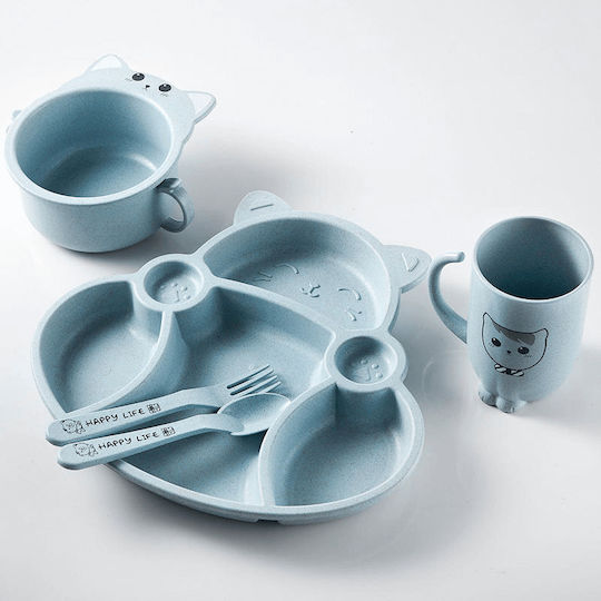 Baby Cloud Feeding Set Kitten made of Barley Light Blue 5pcs