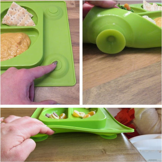 EasyTots Feeding Set made of Silicone with Non-Slip Base Green 2pcs